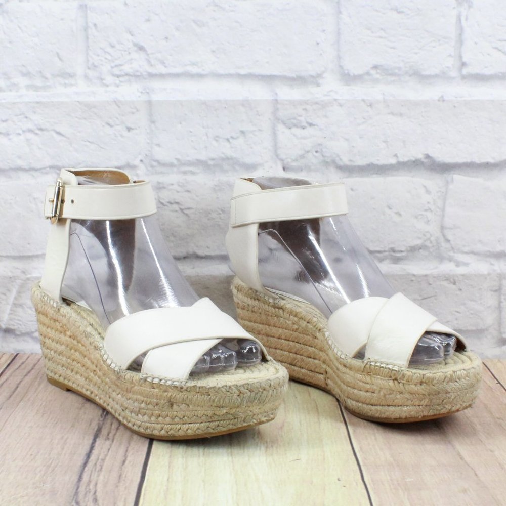 Coach White Leather Ankle Strap Platform Jute Wedge Sandals Size 6.5 B - Picture 3 of 11